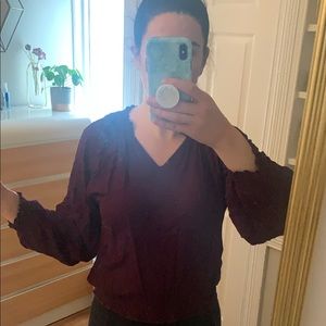 Burgundy cropped and cuffed shirt